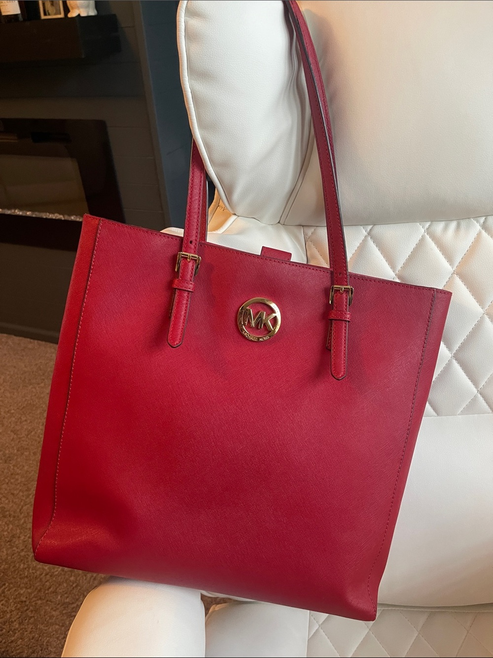 Michael Kors Red Tote with Gold MK Accent - Picture 7 of 7